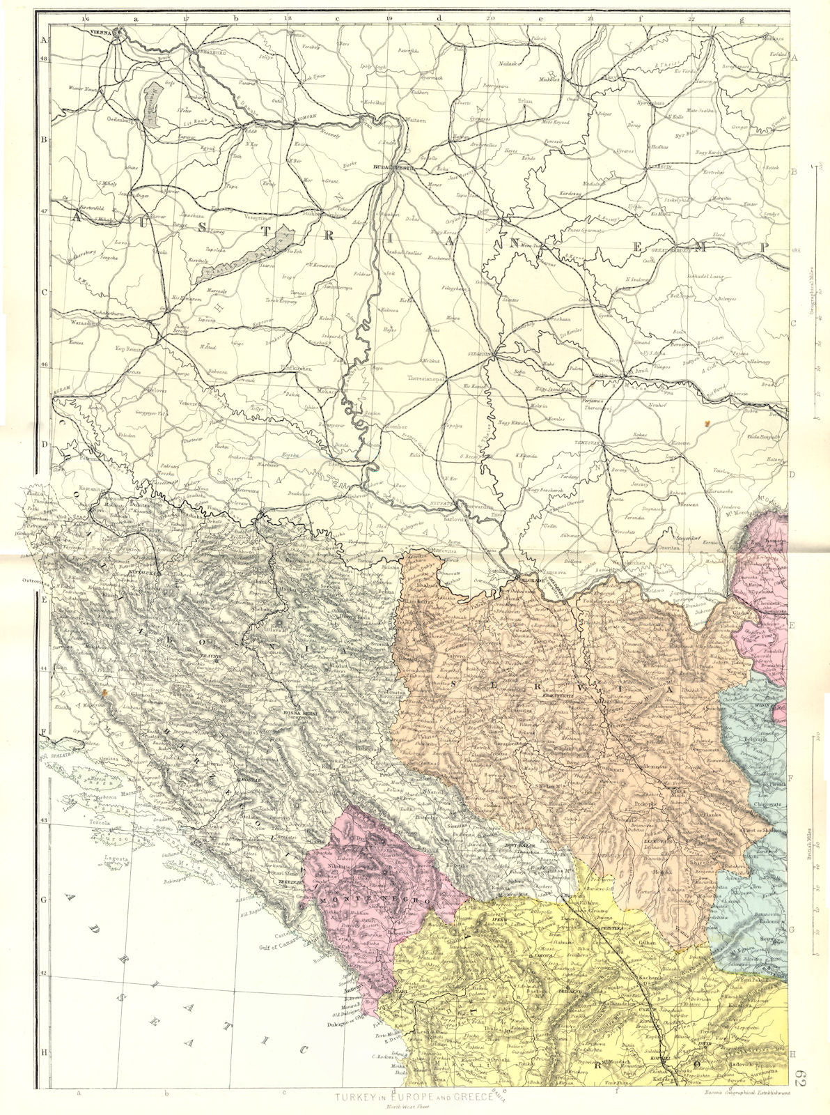 BALKANS NW. Serbia Bosnia Herzegovina Montenegro Albania Kosovo. Bacon 1895 map
